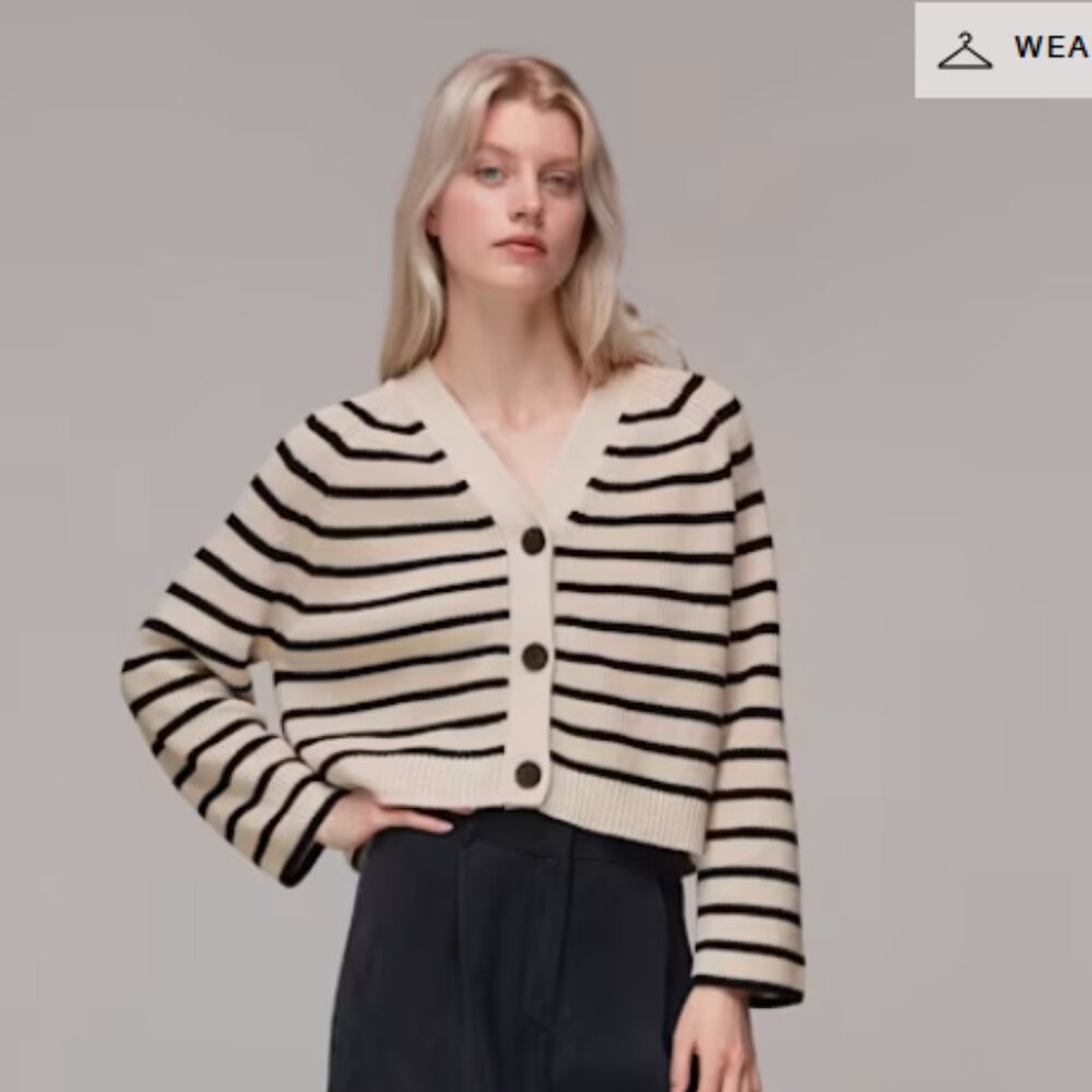 Whistles Black and Cream Striped Cardigan